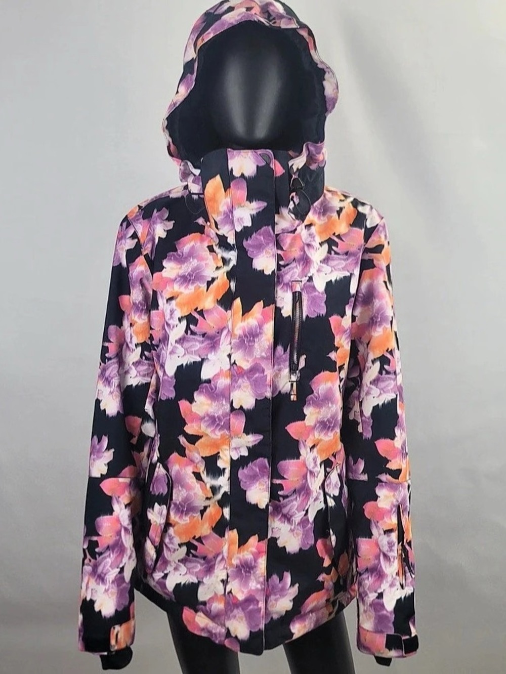 Size Large Roxy Jet Ski Snow Jacket Floral Ski Jacket Black & Pink